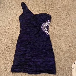 Purple one shoulder dress with gems on left side